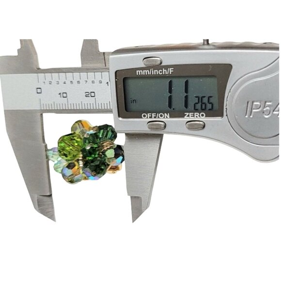 Vendome Gold Tone Green Beaded Faceted Glass Clip On Earrings, Signed - Picture 5 of 6